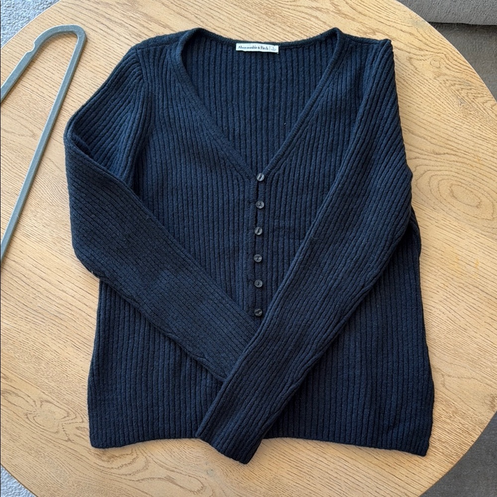 Abercrombie Black Ribbed V-Neck Sweater